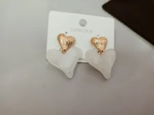 White Heart Shape Ear Rings